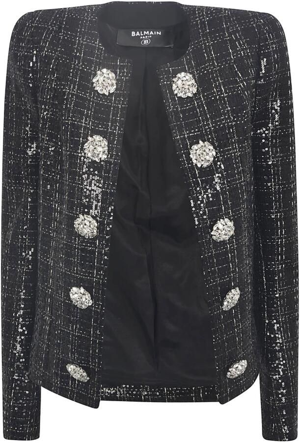 Balmain Zwart Tweed Paillet Buitenmode Black Dames
