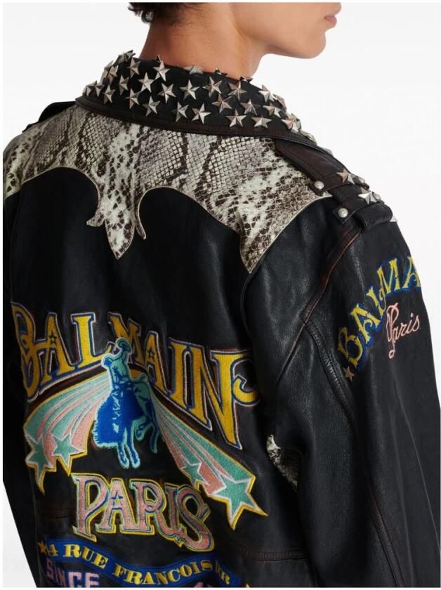 Balmain Zwarte Geitenleren Buitenkleding met Geborduurd Logo Black Heren - Foto 3