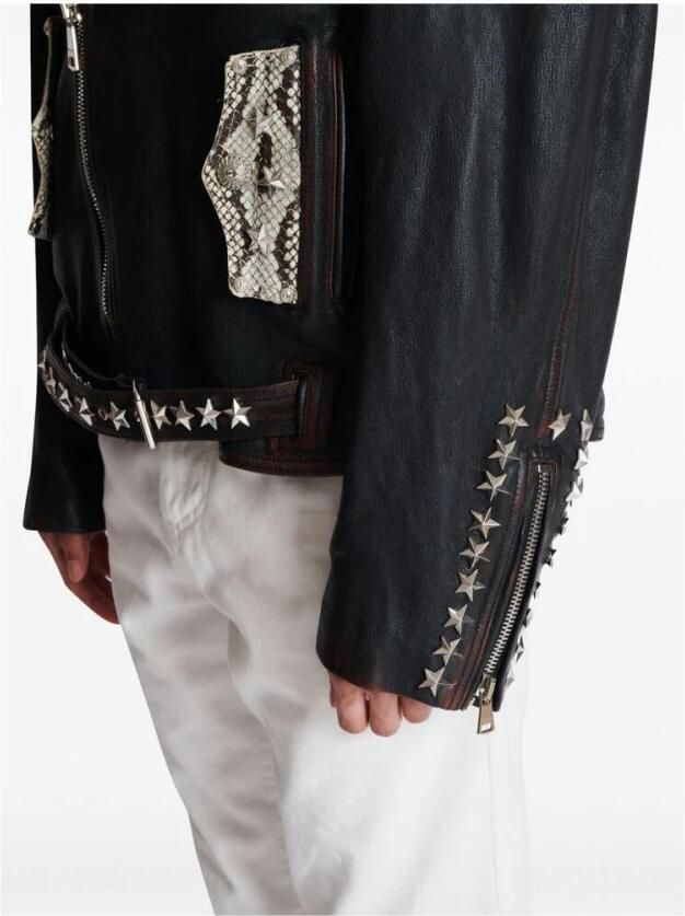 Balmain Zwarte Geitenleren Buitenkleding met Geborduurd Logo Black Heren - Foto 4