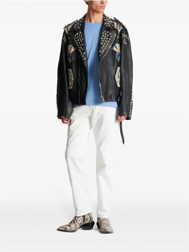 Balmain Zwarte Geitenleren Buitenkleding met Geborduurd Logo Black Heren - Foto 5
