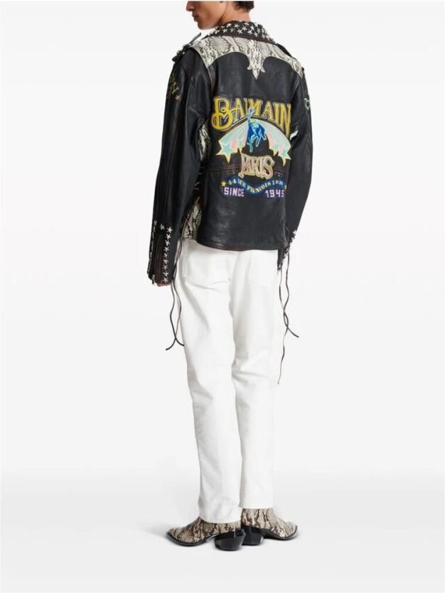 Balmain Zwarte Geitenleren Buitenkleding met Geborduurd Logo Black Heren - Foto 6