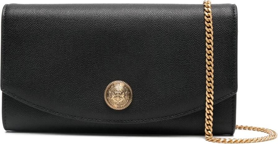 Balmain Shoppers Embleme Wallet On Chain-Grained Calfskin in zwart