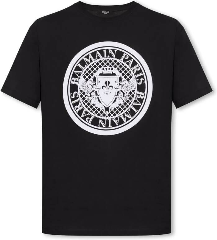 Balmain Zwart biologisch katoenen logo print T-shirt Black Heren