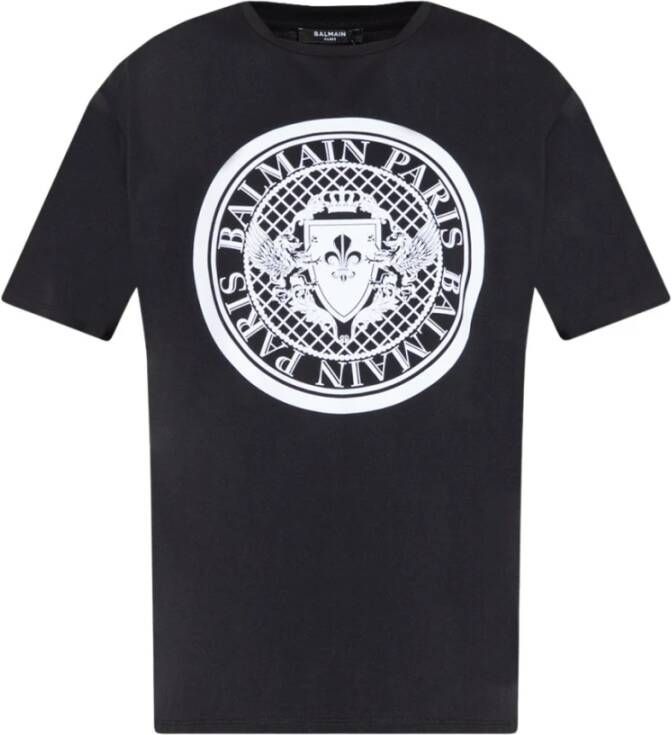 Balmain Katoenen Velvet Logo T-Shirt Klassiek Zwart Black Heren
