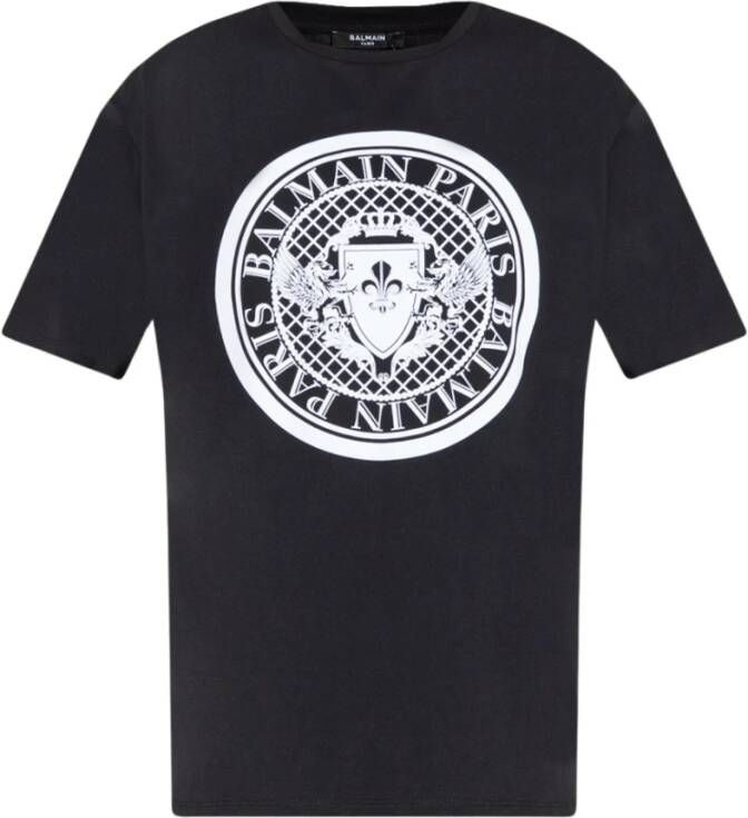 Balmain Katoenen Velvet Logo T-Shirt Klassiek Zwart Black Heren