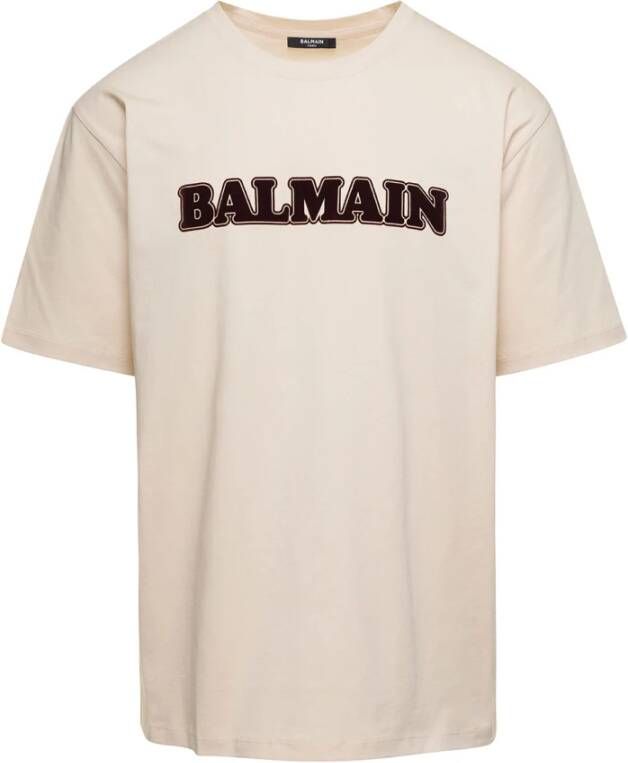 Balmain Beige Retro Flock T-Shirt Straight Fit Beige Heren