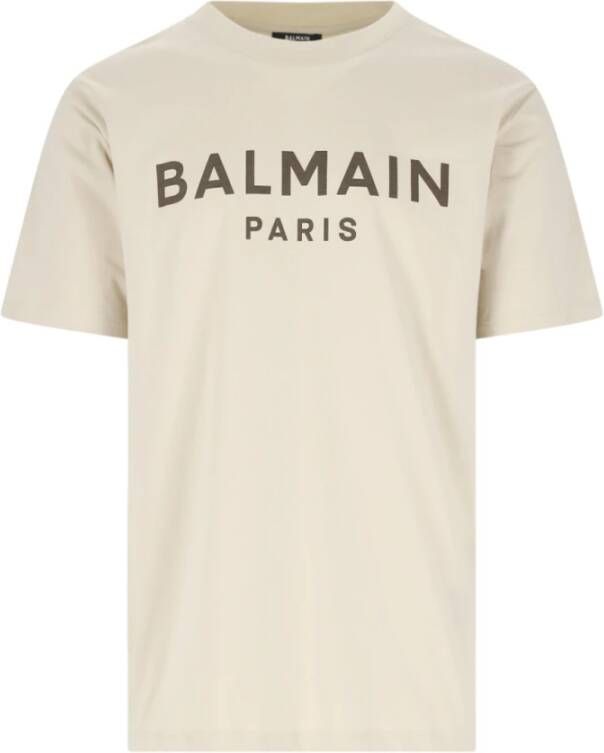 Balmain Ivory Ribgebreide Crewneck T-shirts en Polos Beige Heren
