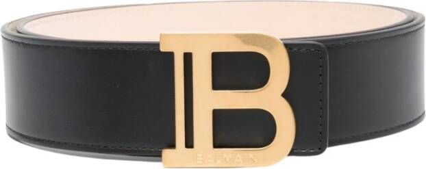 Balmain Zwarte B-Belt van glad kalfsleer met gouden monogramgesp Zwart Dames