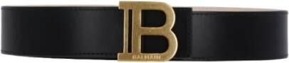 Balmain Zwarte Leren Riem met Gouden Monogram Gesp Black Dames