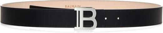 Balmain Zwarte Leren Herenriem met Zilveren B Logo Gesp Zwart Heren