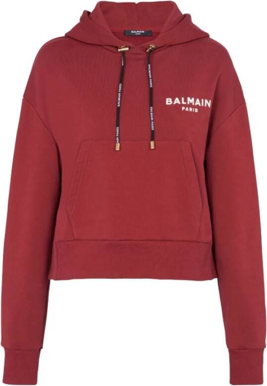 Balmain Organisch Katoenen Logo Hoodie Paris Flocked Sweatshirt met Capuchon Red Dames
