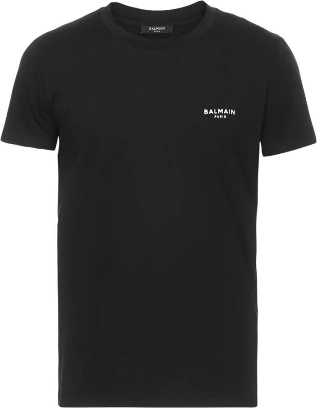 Balmain Ecologisch ontworpen katoenen T-shirt met klein geflockt Paris logo. Black Heren