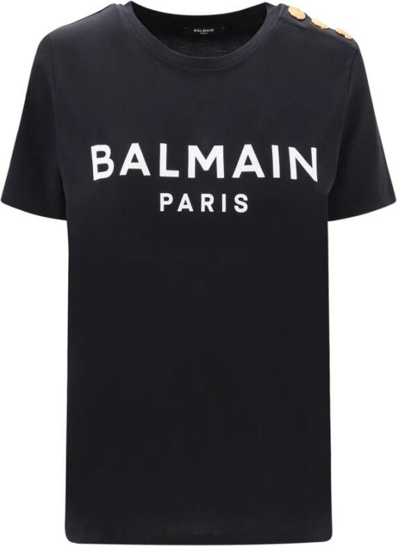 Balmain Biologisch Katoenen T-Shirt met Logo Print Zwart Dames