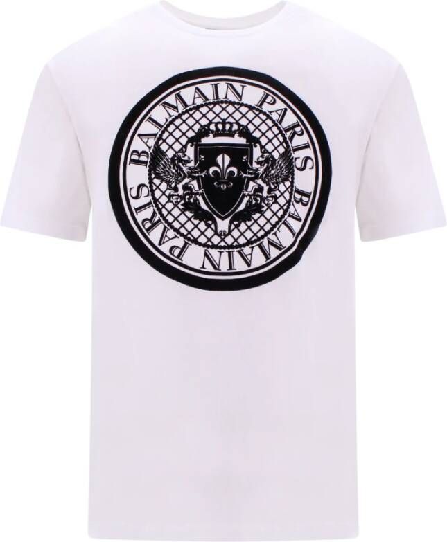 Balmain Biologisch Katoenen T-Shirt met Munt Logo White Heren