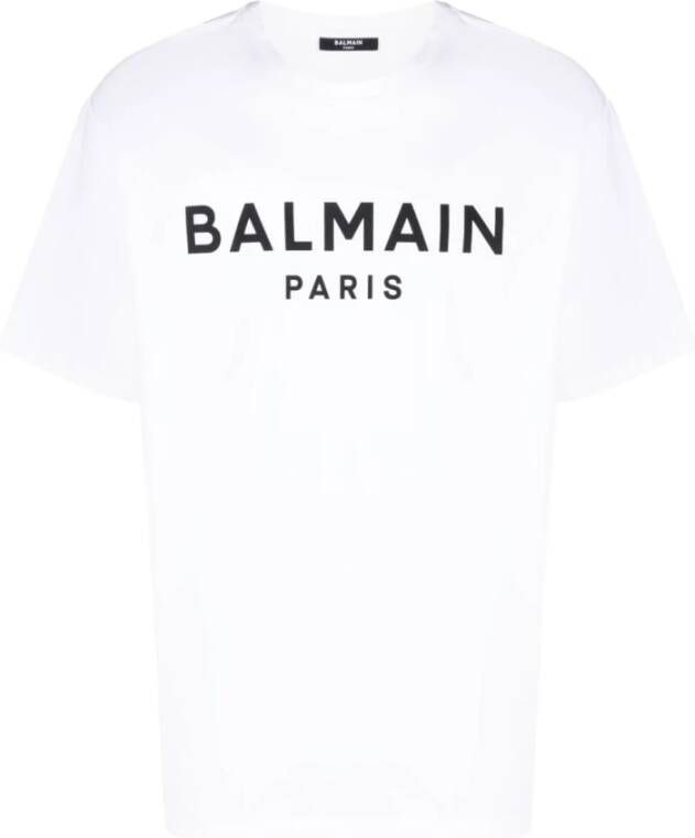 Balmain Biologisch Katoenen Wit T-shirt met Flock Logo White Heren