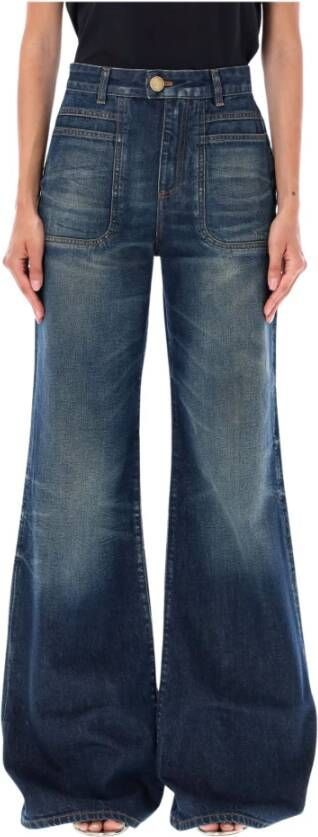 Balmain Blauwe Flared Jeans met Hoge Taille Blauw Dames