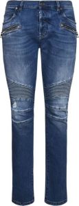 Balmain Blauwe Slim-Fit Jeans met Scheuren en Geribbelde Knieën Blauw Heren