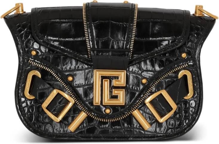 Balmain Blaze bag in crocodile-print leather Black Dames