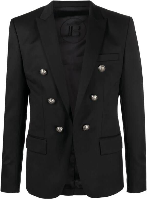 Balmain Blazer With Double-breasted Silver-tone Buttoned Fastening Zwart Heren