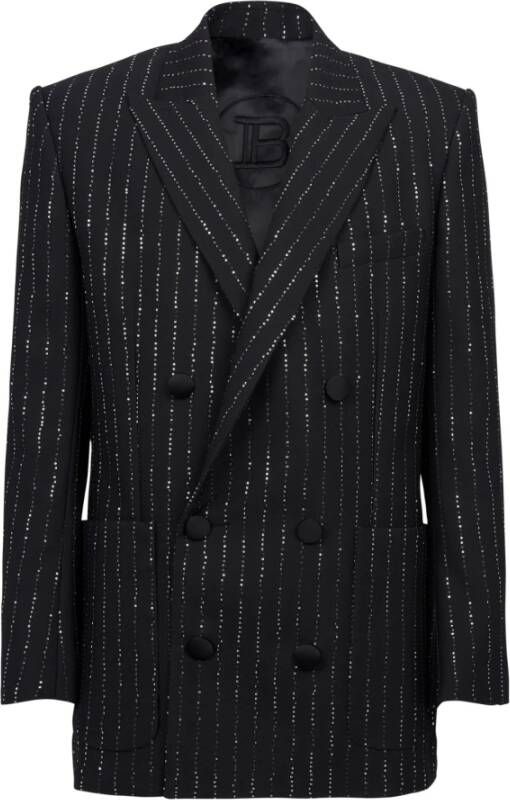 Balmain Blazer with sequin stripes Black Heren