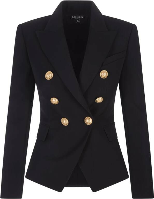 Balmain Zwarte wollen double-breasted blazer Zwart Dames
