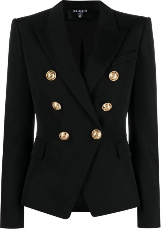 Balmain Zwarte dubbelrijige wollen blazer Zwart Dames