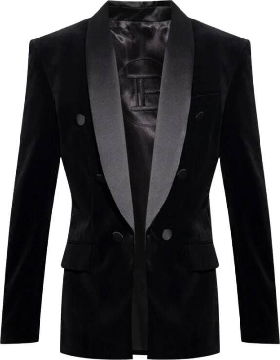 Balmain Fluwelen 6 Knopen Jas Black Heren