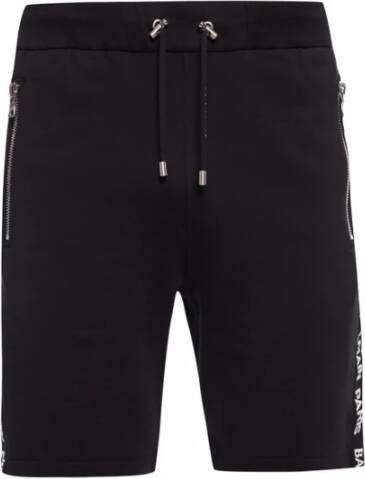Balmain Zwarte katoenen shorts met bedrukt logo en ritssluiting Black Heren