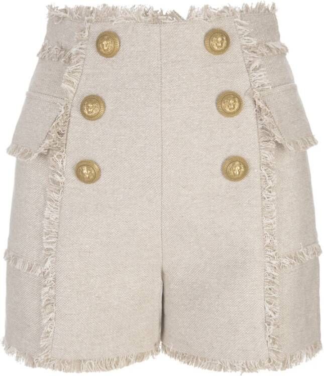 Balmain Bohemian Flared Linnen Shorts Bruin Dames