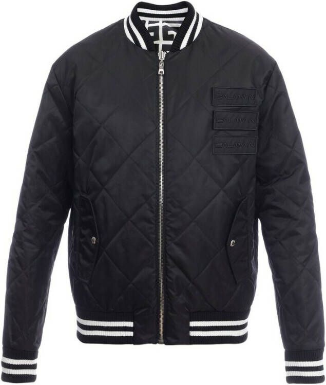 Balmain Reversible nylon bomber jacket with maxi monogram Zwart Heren