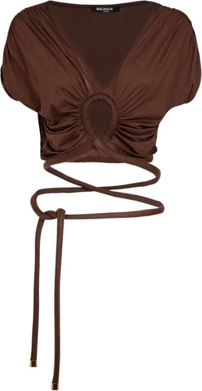 Balmain Bruine Ss23 V-Hals Blouse Bruin Dames