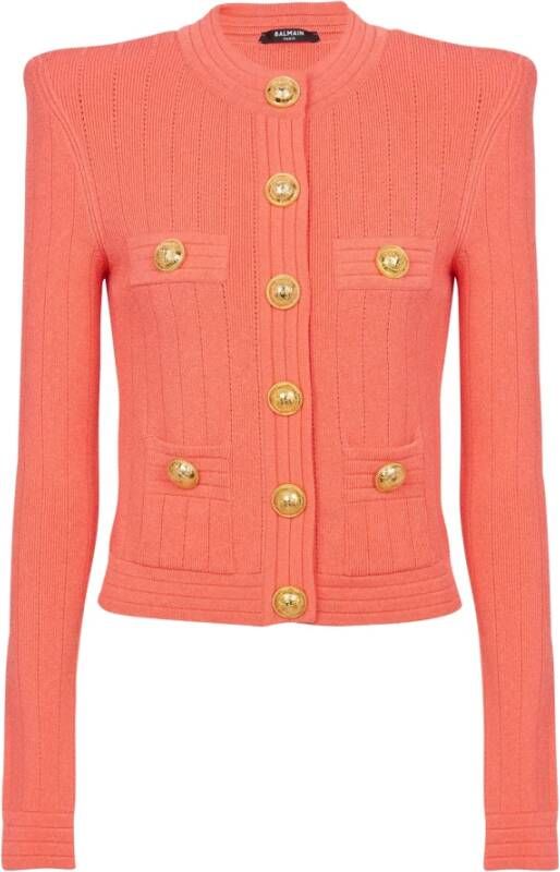 Balmain Buttoned fine knit cardigan Roze Dames