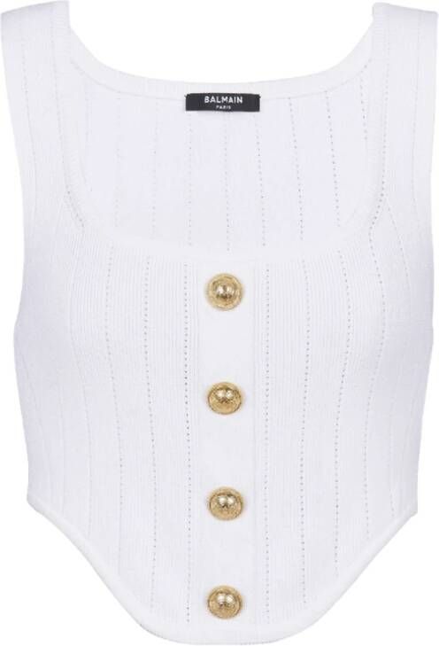Balmain Buttoned knitted corset top Wit Dames