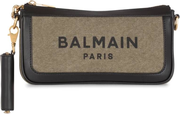 Balmain Canvas B-Army clutch bag with leather panels Beige Dames