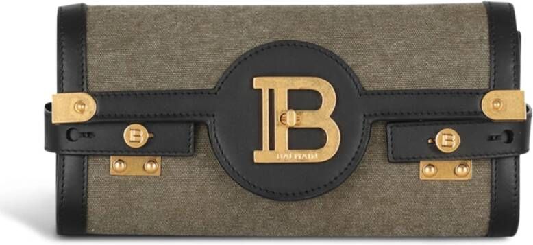 Balmain Canvas B-Buzz 23 clutch bag with leather panels Beige Dames