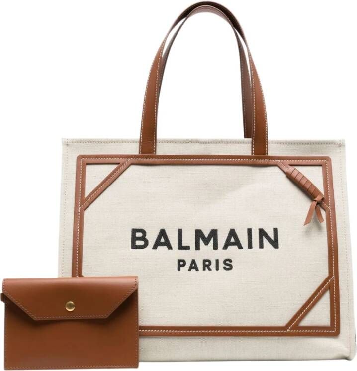 Balmain B-Army 42 canvas tote bag with leather details Beige Dames