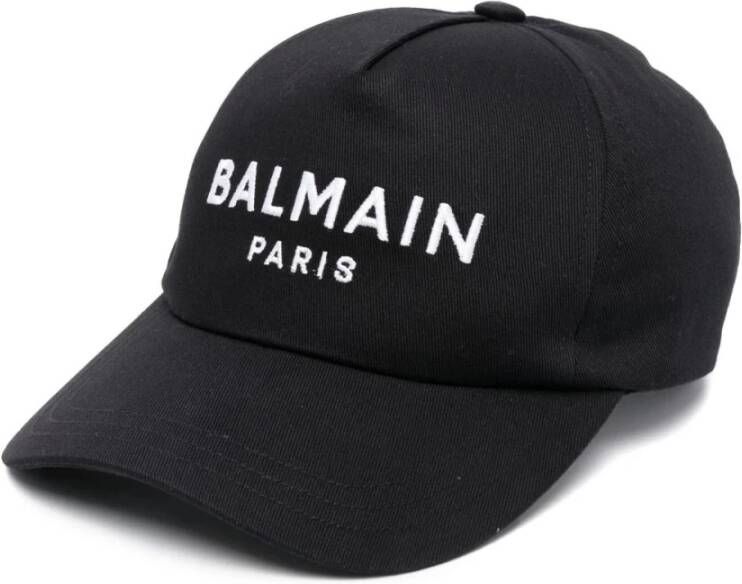 Balmain Zwarte katoenen baseballpet met wit logo Black Heren