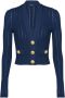 Balmain Navy Blauwe Gebreide Crop Cardigan Blauw Dames - Thumbnail 1