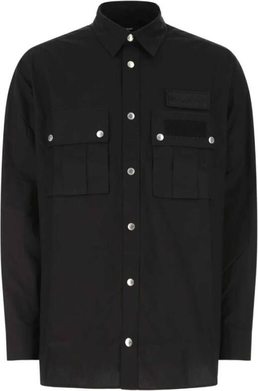 Balmain Oversized Zwarte Poplin Overhemd Black Heren