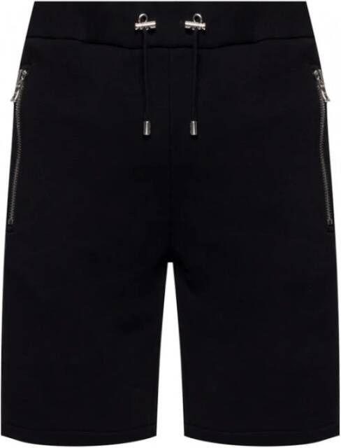 Balmain Zwarte korte broek met gewatteerd logo Black Heren