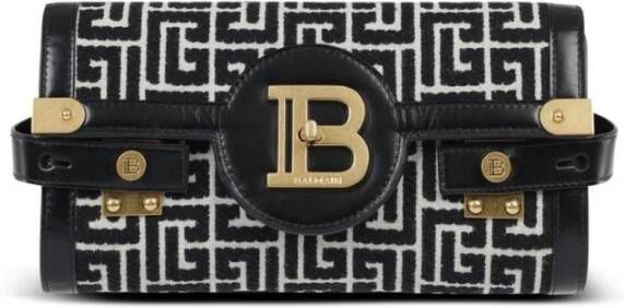 Balmain B-Buzz 23 leather clutch bag with jacquard monogram Zwart Dames