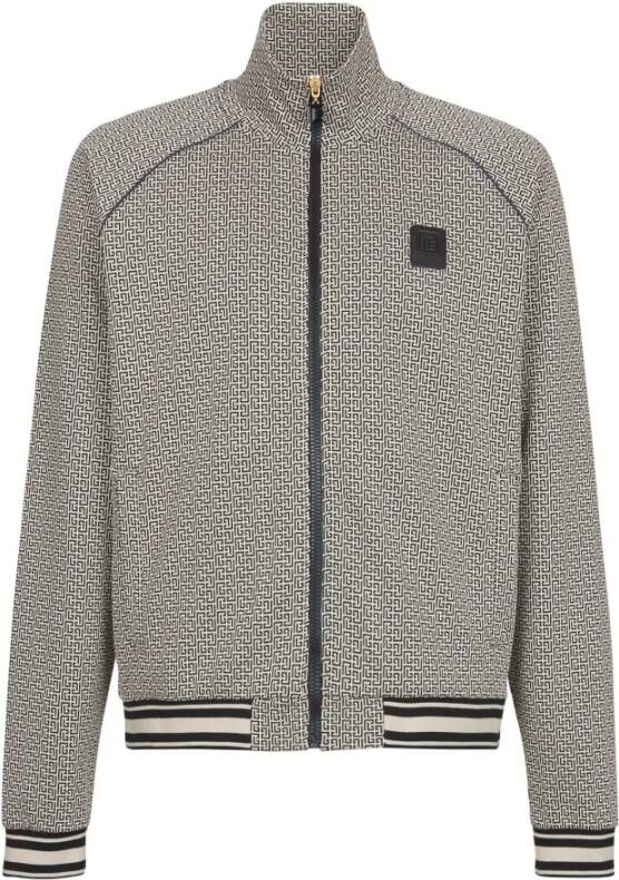 Balmain Mini monogrammed jacquard zipped jacket Zwart Heren