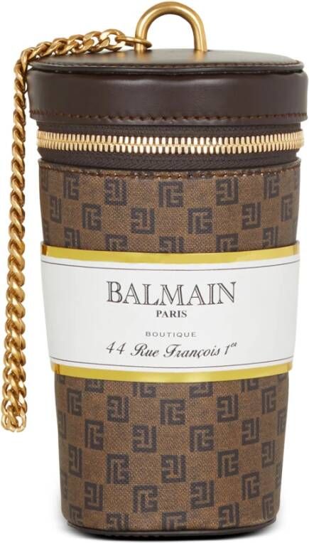 Balmain Coffee Cup minaudière in mini monogram canvas Bruin Dames
