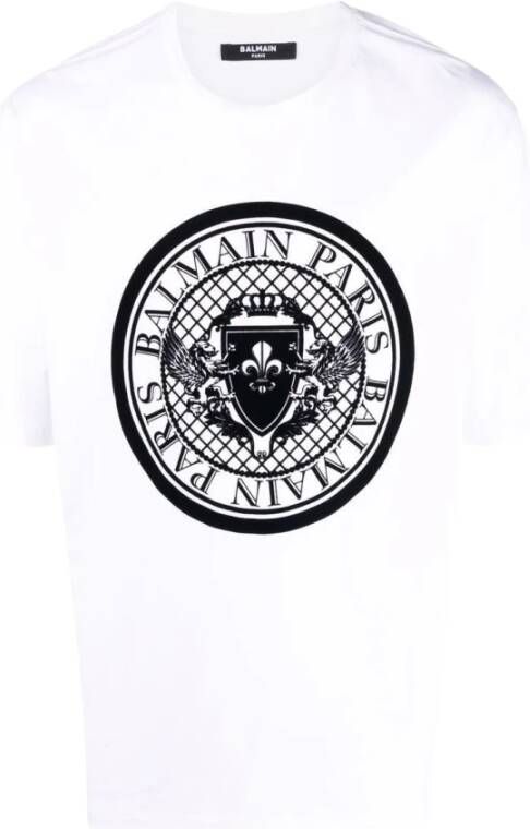 Balmain Zwart T-shirt met korte mouwen en logo print Wit Heren