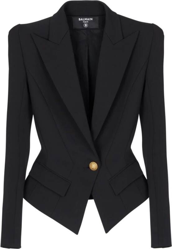 Balmain Cotton grain de poudre slim-fitting jacket Zwart Dames