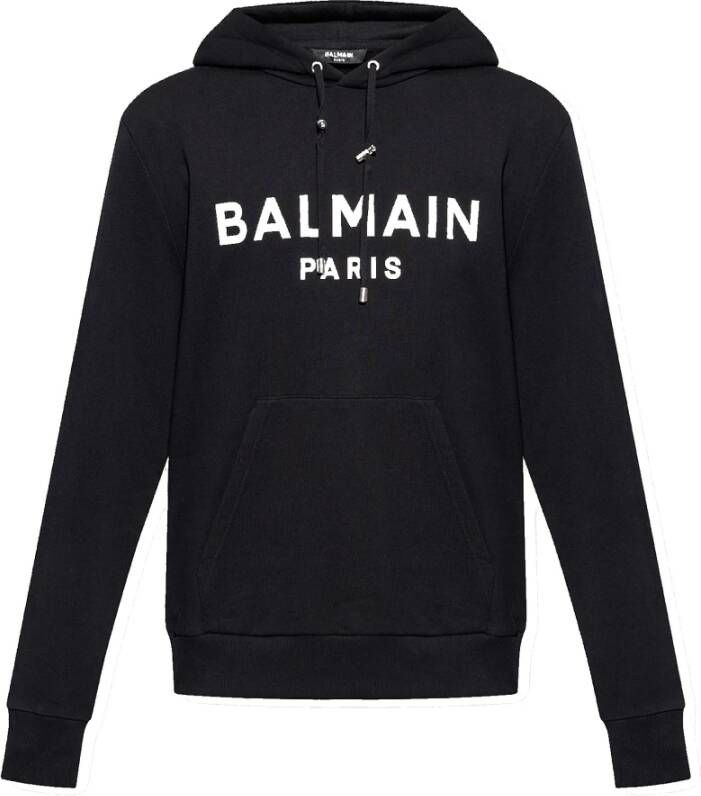 Balmain Cotton Logo Hooded Sweatshirt Zwart Heren