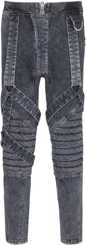 Balmain Cotton slim-fit jeans with straps Zwart Heren