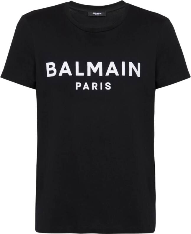 Balmain Katoenen T-shirt met fluweelachtige medaillon Black Heren