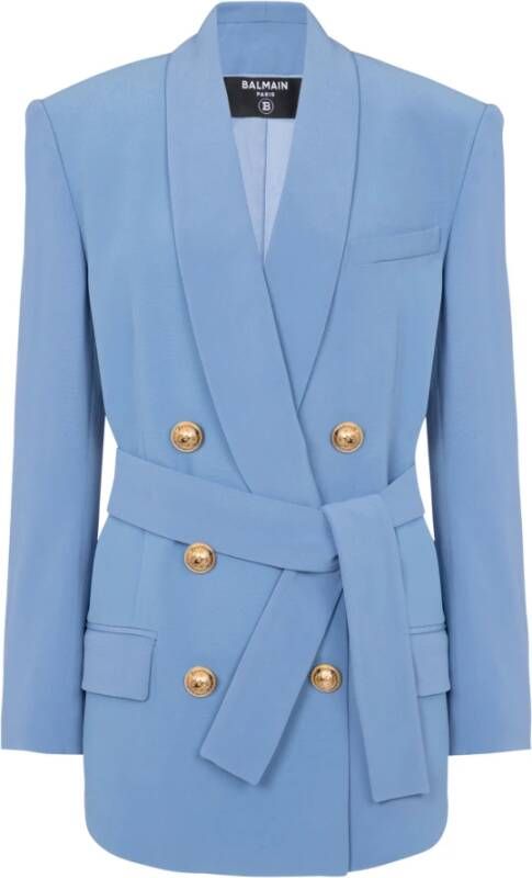 Balmain Crepe jacket with shawl collar Blauw Dames
