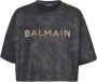 Balmain Geknipt ecologisch verantwoord katoenen T-shirt met reliëf logo-print Black Dames - Thumbnail 1